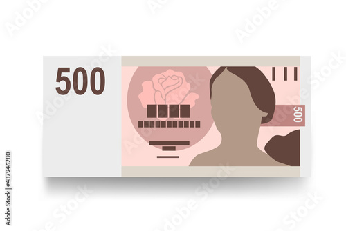 Czech Koruna Vector Illustration. Czech Republic money set bundle banknotes. Paper money 500 CZK. Flat style. Isolated on white background. Simple minimal design.