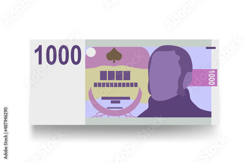 Czech Koruna Vector Illustration. Czech Republic money set bundle banknotes. Paper money 1000 CZK. Flat style. Isolated on white background. Simple minimal design.