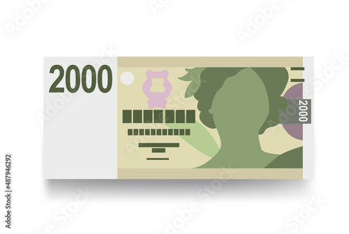 Czech Koruna Vector Illustration. Czech Republic money set bundle banknotes. Paper money 2000 CZK. Flat style. Isolated on white background. Simple minimal design.