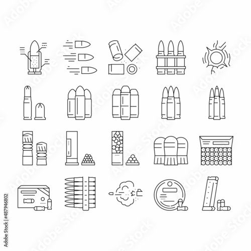 Bullet Ammunition Collection Icons Set Vector .