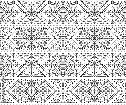 Icelandic style tribal line art vector seamless patten with geometric motif, textile or fabric print design inspired by Viking rune ornamnets from Nordic countries

