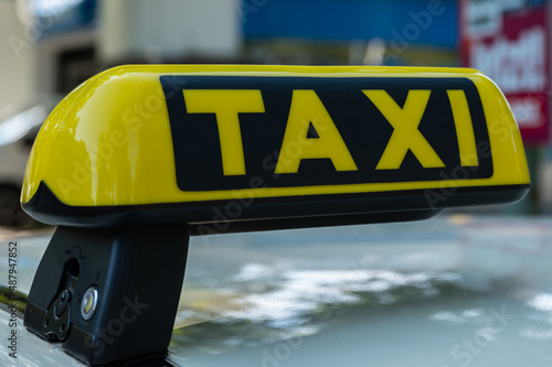 Taxi sign on a German taxi taken from the left