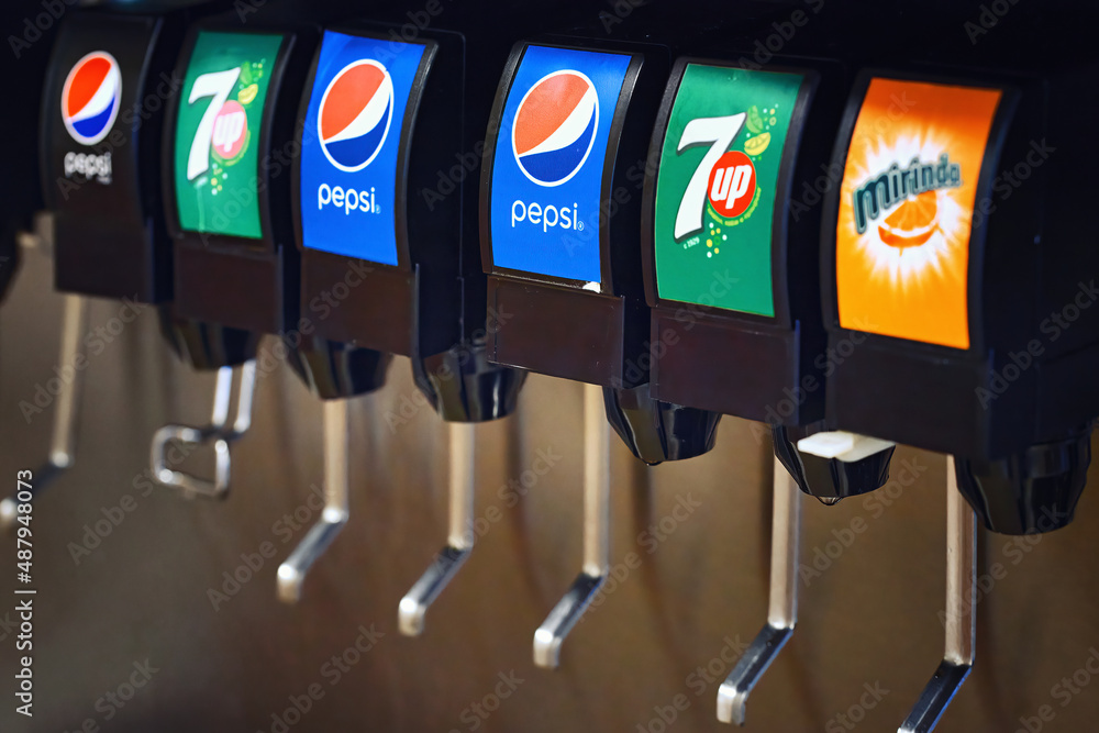 Minsk, Belarus. Feb 2022. Pepsi machine for refill self service