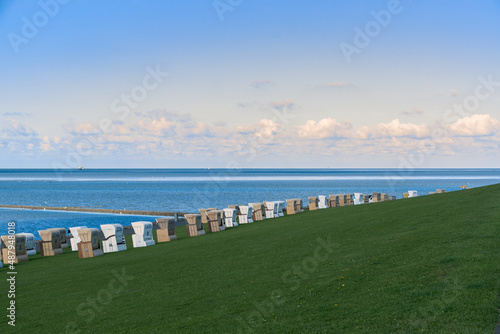Bay of Büsum with beach chairs and no people