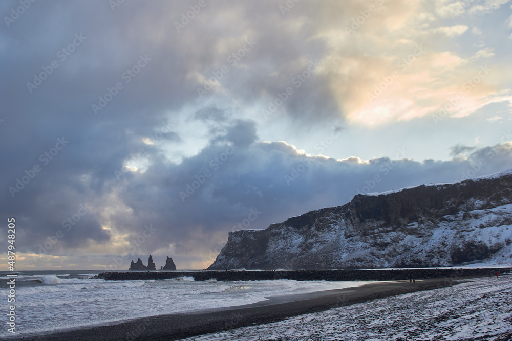 Dramatic clouds over the Black Sand Beach at Vik, Iceland