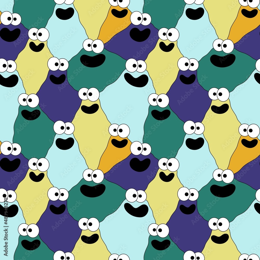 Kids seamless cute monster alien pattern for fabrics and packaging and gifts and cards and linens and wrapping paper