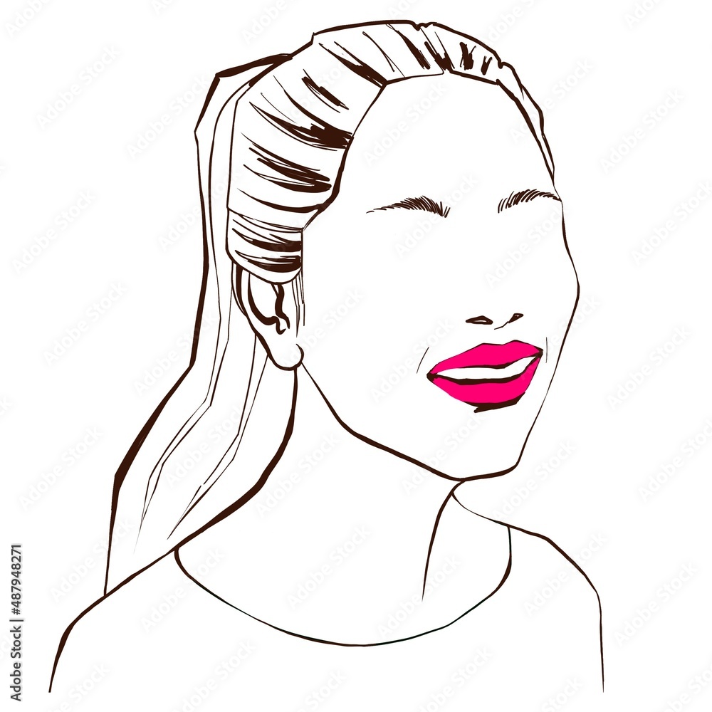 Silhouette of beautiful girl. Abstract female minimal portrait. Sketch style illustration Silhouette of beautiful girl. Abstract female minimal portrait. Sketch style illustration
