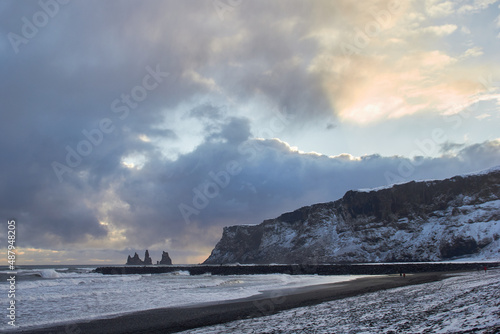 Dramatic clouds over the Black Sand Beach at Vik, Iceland