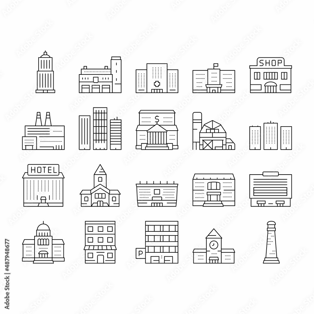 Building Architecture Collection Icons Set Vector .