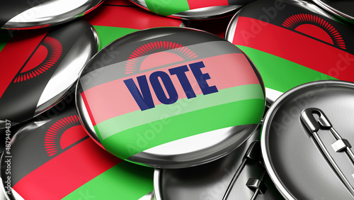 Vote in Malawi - national flag of Malawi on dozens of pinback buttons symbolizing upcoming Vote in this country. , 3d illustration