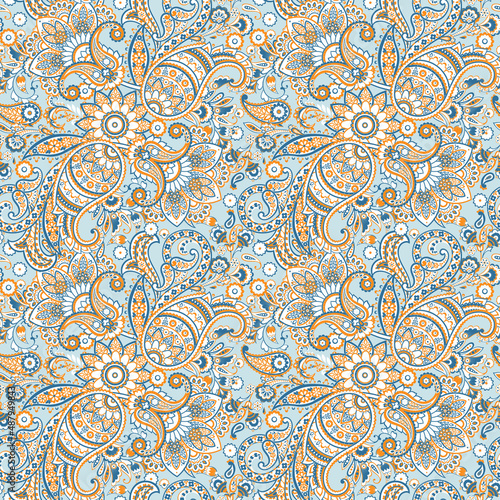 Paisley Floral oriental ethnic Pattern. Seamless Vector Ornament. Ornamental motifs of the Indian fabric patterns. 