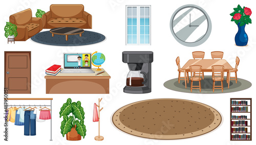 Set of interior furniture and decorations
