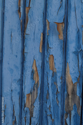 Azul desgastado Puerta de madera con pintura de hace años Detalle 50mm © MONS GUERRERO