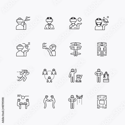 Bundle of metaverse vr flat line icons collection. simple design vector