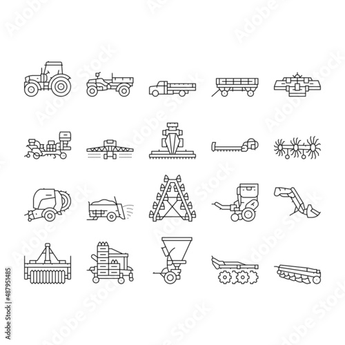 Farm Equipment And Transport Icons Set Vector .