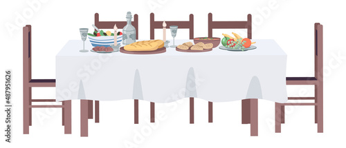 Dining table semi flat color vector object. Full sized item on white. Interior item. Part of house arrangement simple cartoon style illustration for web graphic design and animation