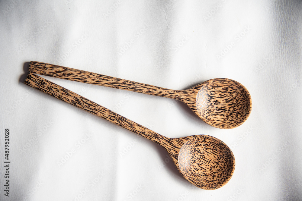Close up spoon wood on white background. Close up spoon wood on white background.
