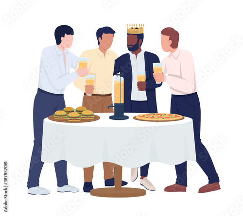 Bachelor night semi flat color vector characters. Standing figures. Full body people on white. Festive celebration simple cartoon style illustration for web graphic design and animation