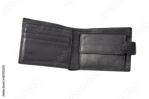 Black opened leather wallet classic isolated on the white background