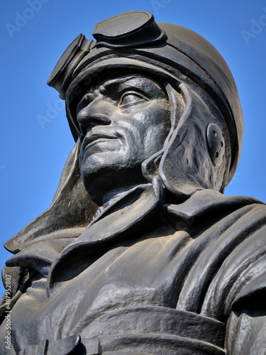 Photography Low-angle close-up of the Milan Rastislav Stefanik statue against a blue sky in