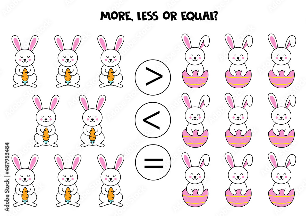 More, less, equal with cute Easter bunnies. More, less, equal with cute Easter bunnies.