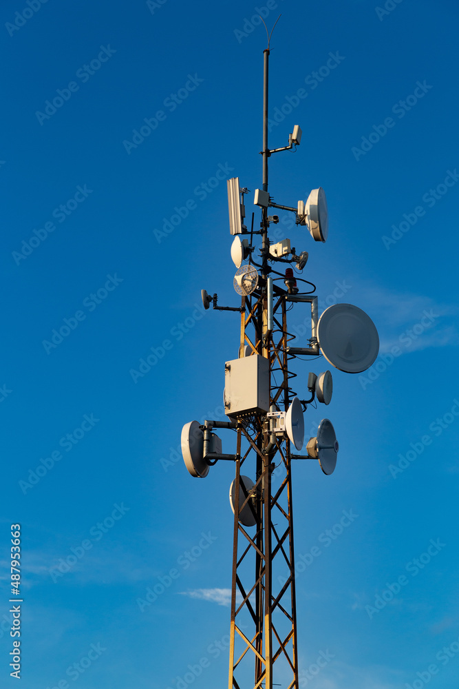 The top of the telecommunication tower antenna, transmitter. The top of the telecommunication tower antenna, transmitter.
