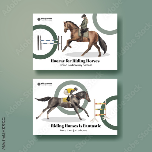 Facebook template with horseback riding concept,watercolor style