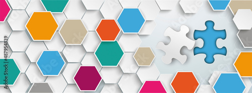 Hexagon Structure Paper Puzzle Hole Gray Header photo