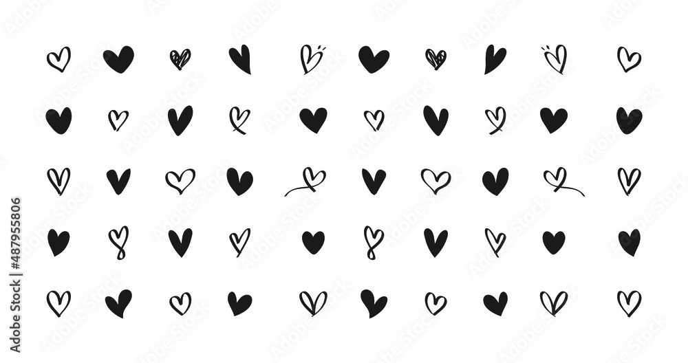 set of black and white hearts set of black and white hearts
