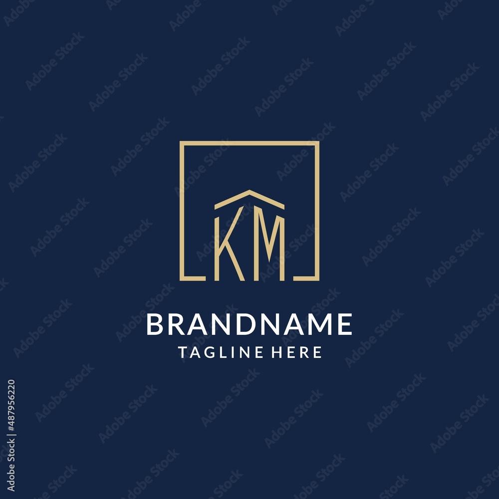 Initial KM square lines logo, modern and luxury real estate logo design ...