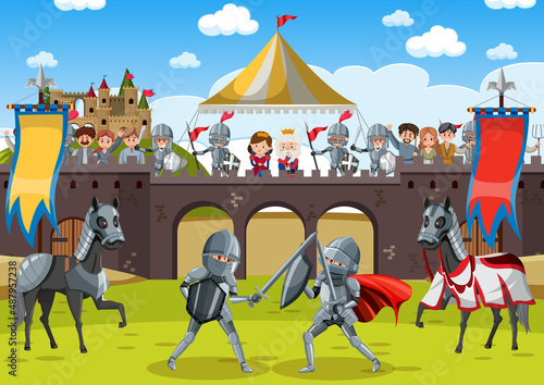 Medieval knight jousting tournament scene
