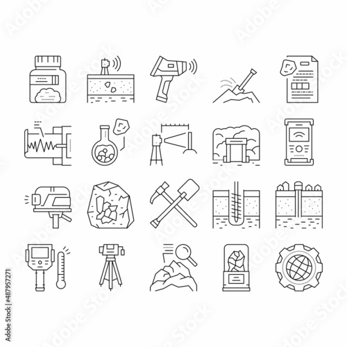 Geology Researching Collection Icons Set Vector .