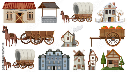 Set of abandoned houses and buildings