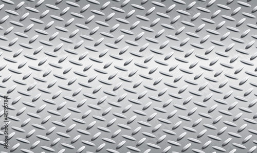 Seamless 3D pattern of metal slip resistant floor plate with embossed diamond shapes. Vector repeating background illustration.