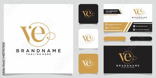Initial letter VE luxury Logo design with business card design