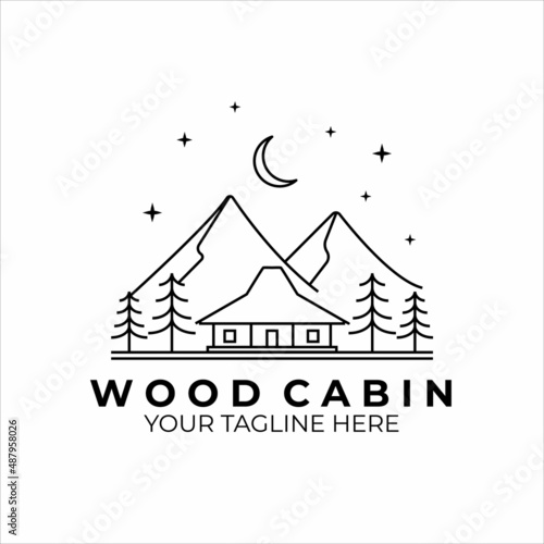 wood cabin line art minimalist logo vector illustration template design