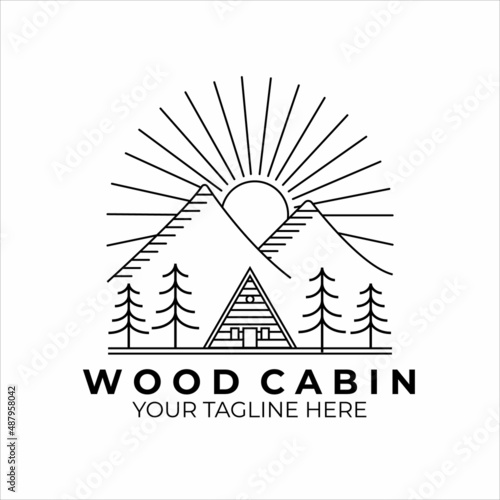 wood cabin logo line art minimalist vector illustration simple design