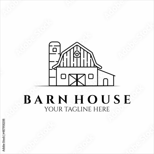 simple barn house logo line art minimalist illustration template graphic design