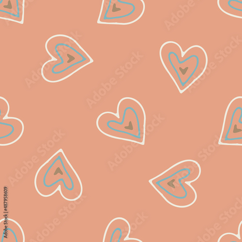 Gender neutral love heart seamless vector background. Simple whimsical romantic 2 tone pattern. Kids nursery wallpaper or scandi all over print. 
