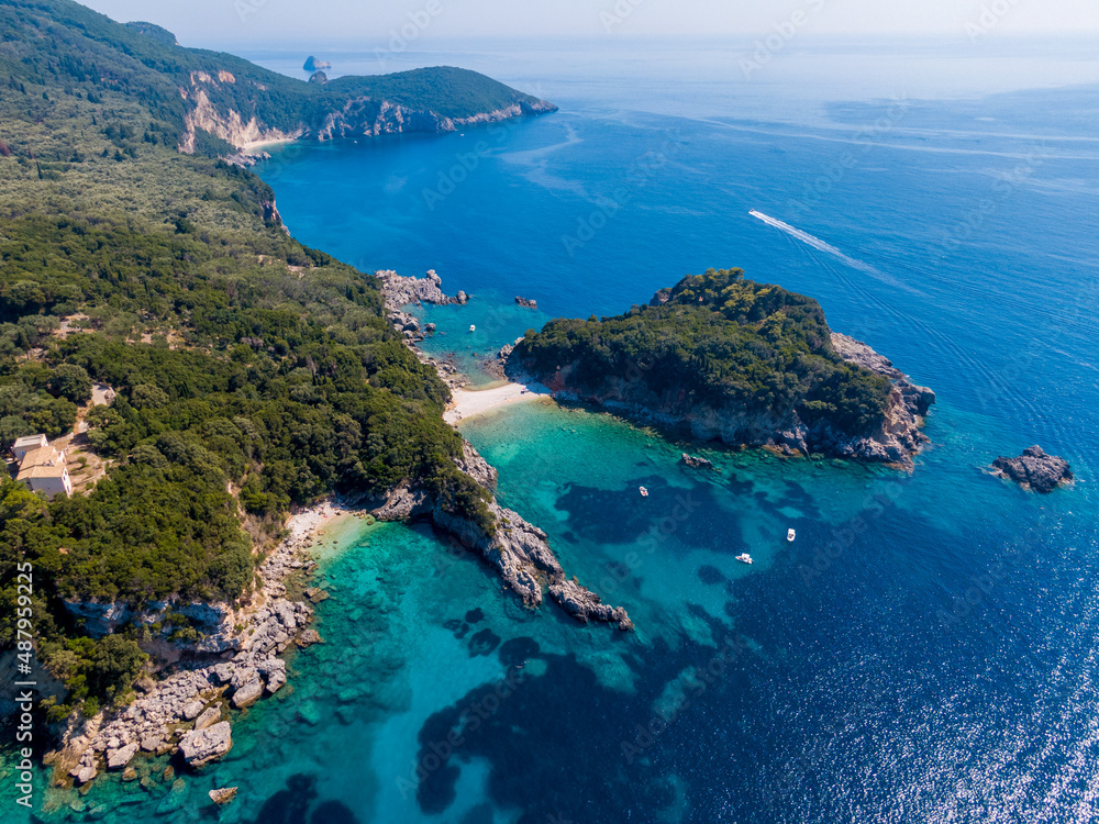 Aerial drone view of limni beach near to paleokastritsa corfu greece Aerial drone view of limni beach near to paleokastritsa corfu greece