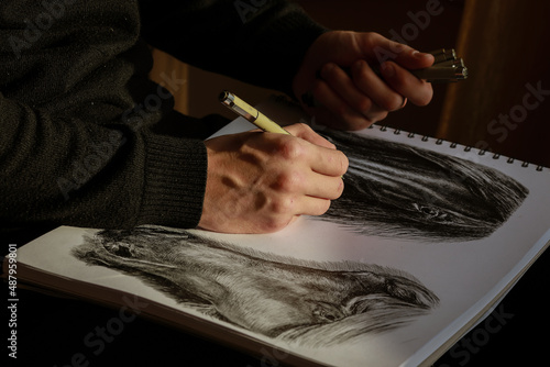 the artist paints a picture with a liner