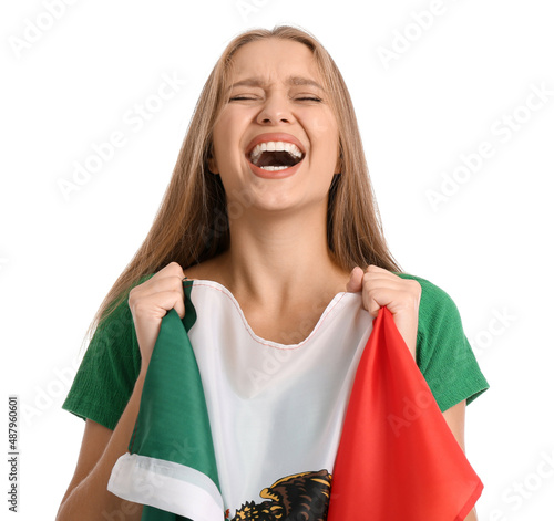 Happy young woman with flag...