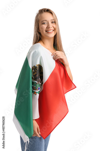 Happy young woman with flag...