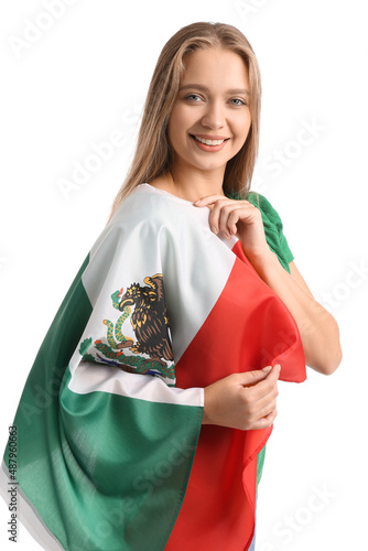Happy young woman with flag...