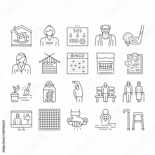 Elderly People Care Collection Icons Set Vector .