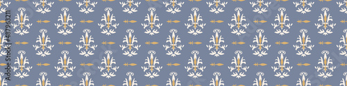 French fleur de lis royal lily seamless border. Farmhouse cottage banner. Lilies lys flower flourish motif rustic damask.