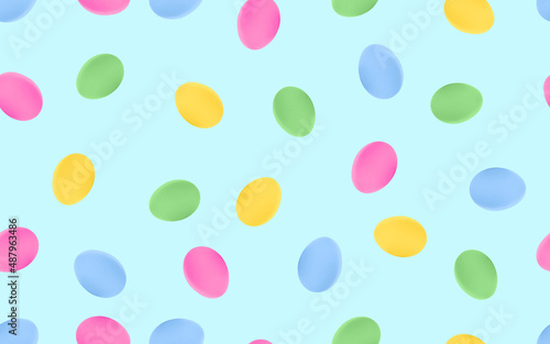 Colorful Easter eggs seamless pattern on blue background.