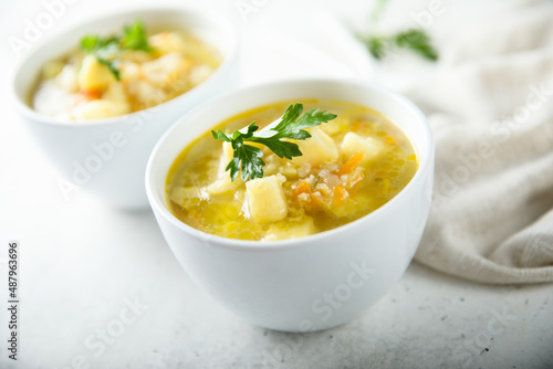 Homemade vegetable soup with millet