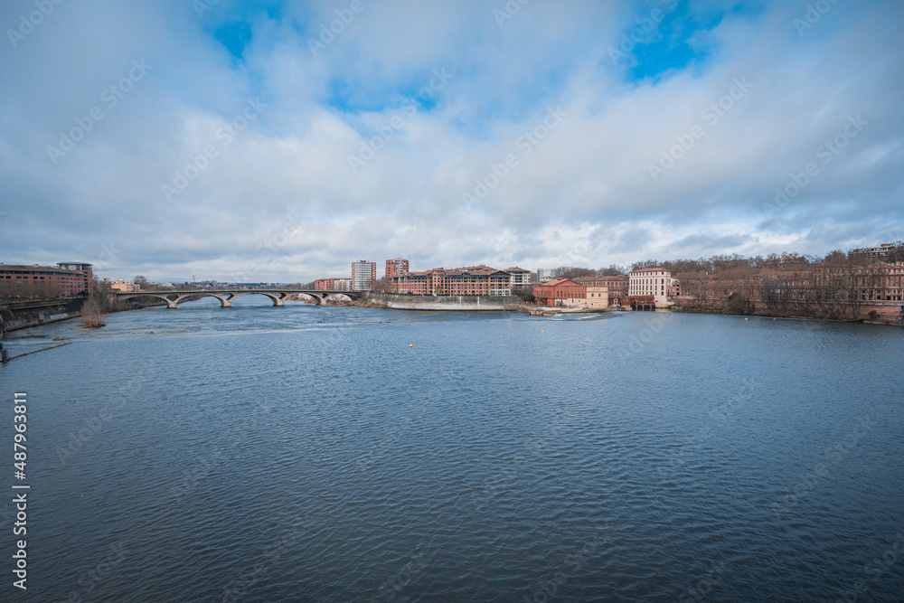 City landscapes and Garonne river in Toulouse, France