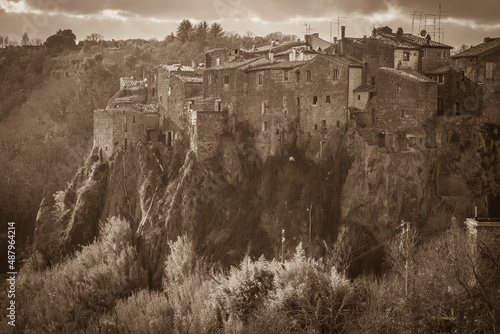 Picturesque view of Calcata Vecchia, a medieval city built on a cliff, Lazio, Italy